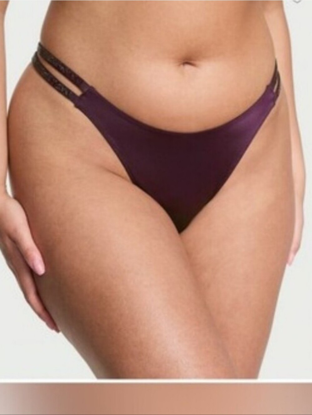 Victoria's secret very sexy double shine strap smooth thong panty WINTER WINE XS